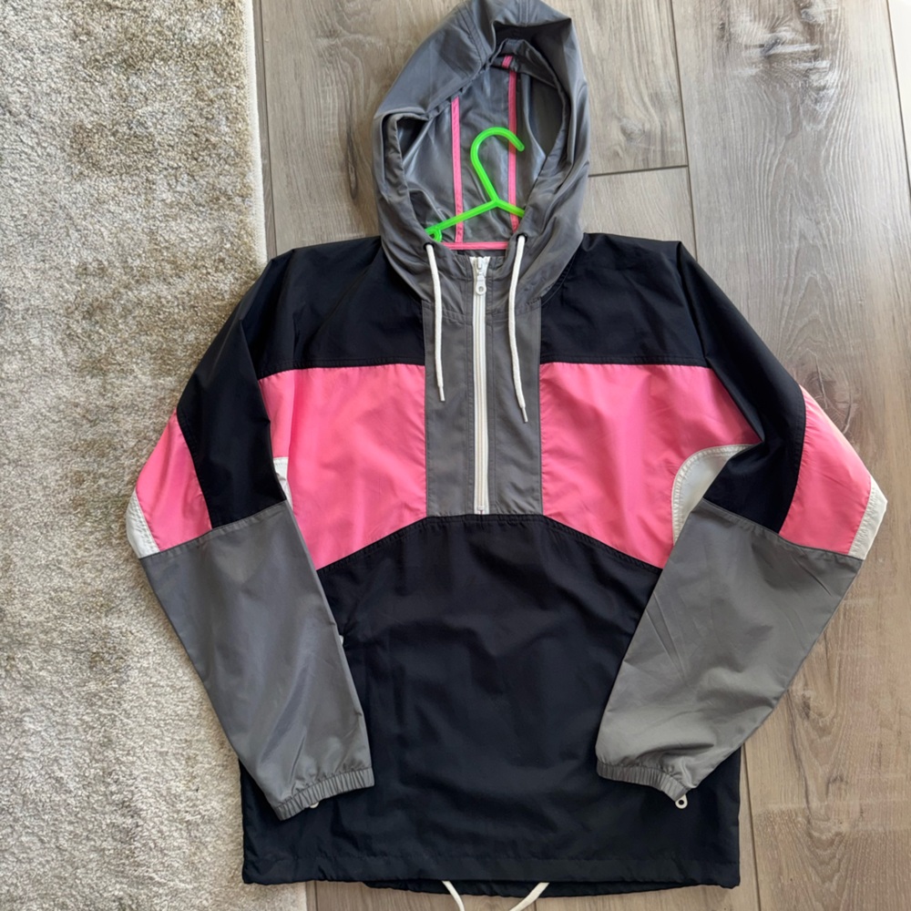 Urban Outfitters Pink and Gray Hooded Raincoat
